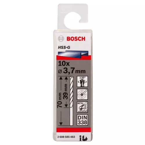 BOSCH Špirálový vrták PRE Metal HSS-G štandardnej dĺžky, 3,7 × 39 × 70 mm, 10 ks (20)