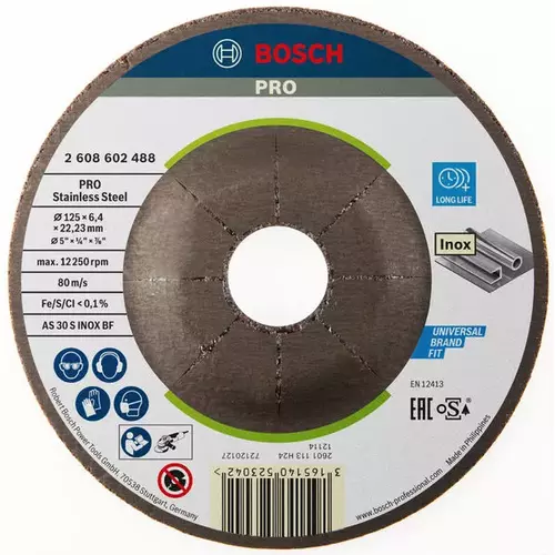 BOSCH Brúsny kotúč PRO Stainless Steel, 125 x 6 x 22,23 mm (4)