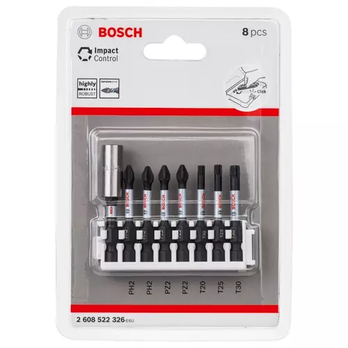 BOSCH Sada PRO Impact Set so štandardným držiakom bitov a Pick and Click balením, PH2 (2×), PZ2 (2×), T20, T25, T30, BH, 8 ks (10)