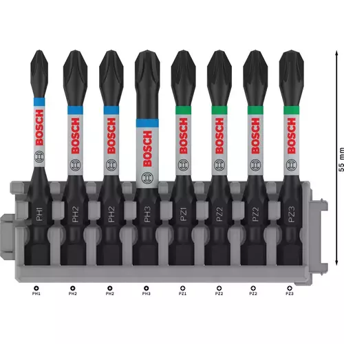 BOSCH Sada skrutkovacích bitov PRO Impact, PH1, PH2 (×2), PH3, PZ1, PZ2 (×2), PZ3, 55 mm, 8 ks (4)