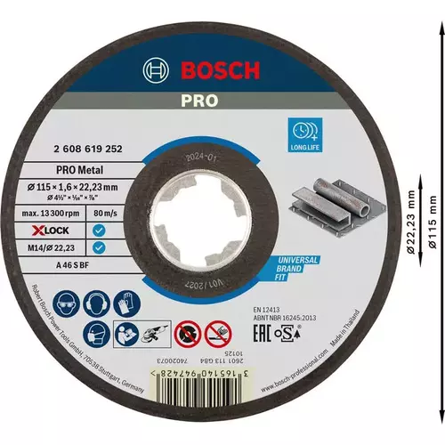 BOSCH Rezací kotúč PRO Metal, 115 × 1,6 × 22,23 mm, X-LOCK (3)