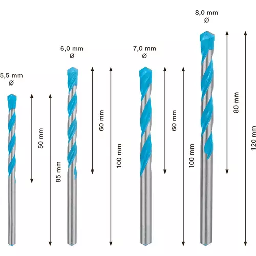 BOSCH Sada vrtákov EXPERT MultiConstruction CYL-9, 5,5/6/7/8 mm, 4 ks