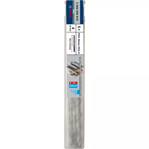 BOSCH Špirálový vrták PRE Metal HSS-G, dlhý, 4 × 78 × 119 mm, 5 ks (3)