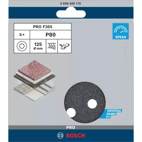 BOSCH Brúsny kotúč PRO F355, 125 mm, G80, 5 ks (3)