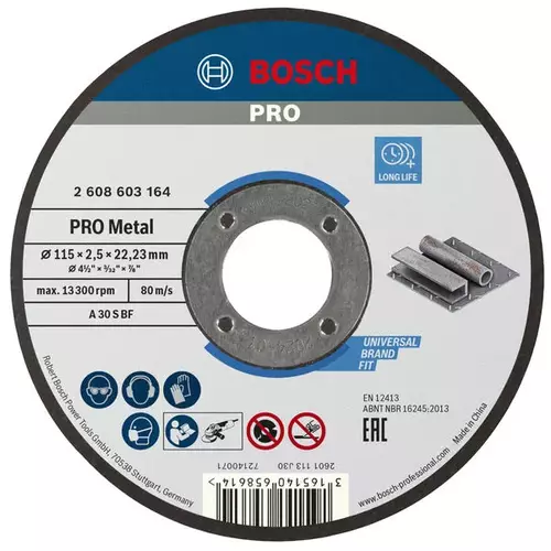 BOSCH Rezací kotúč PRO Metal, 115 × 2,5 × 22,23 mm (4)