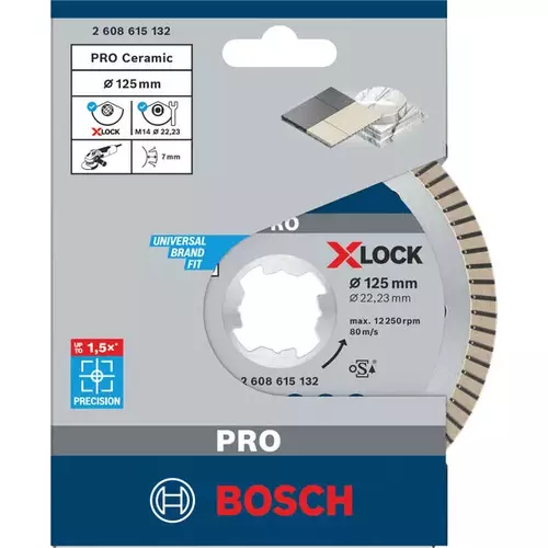 BOSCH Diamantový kotúč PRO Ceramic X-Lock, 125 x 22,23 mm, 22,23 mm (4)