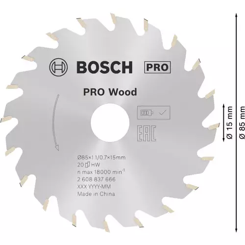 BOSCH Kotúč PRO Wood cordless na drevo pre akumulátorové okružné píly, 85 x 1,1 x 15 mm (5)