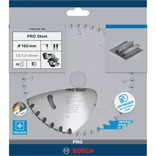 BOSCH Kotúč PRO Steel cordless na kov pre akumulátorové okružné píly, 160 x 1,6 x 20 mm (4)