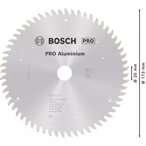 BOSCH Kotúč PRO Aluminium cordless na hliník pre akumulátorové okružné píly, 173 x 1,8 x 20 mm (5)