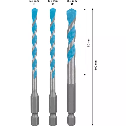 BOSCH Sada vrtákov EXPERT HEX-9 MultiConstruction, 5/6/8 mm, 3 ks