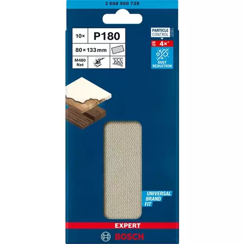 BOSCH Brúsny papier EXPERT M480 pre orbitálne brúsky, 80 x 133 mm, zrnitosť 180, 10 ks (3)