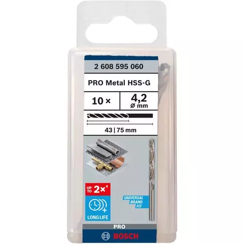 BOSCH Špirálový vrták PRE Metal HSS-G štandardnej dĺžky, 4,2 × 43 × 75 mm, 10 ks (3)