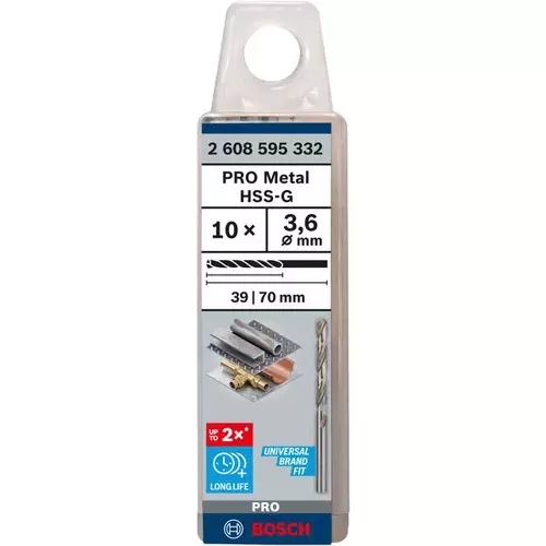 BOSCH Špirálový vrták PRE Metal HSS-G štandardnej dĺžky, 3,6 × 39 × 70 mm, 10 ks (3)