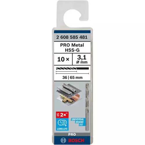 BOSCH Špirálový vrták PRE Metal HSS-G štandardnej dĺžky, 3,1 × 36 × 65 mm, 10 ks (3)