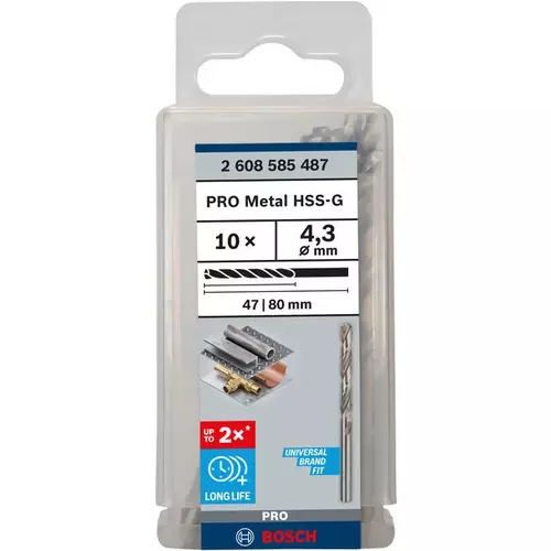 BOSCH Špirálový vrták PRE Metal HSS-G štandardnej dĺžky, 4,3 × 47 × 80 mm, 10 ks (3)