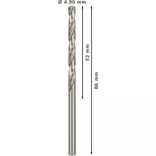 BOSCH Špirálový vrták PRE Metal HSS-G štandardnej dĺžky, 4,9 × 52 × 86 mm, 10 ks