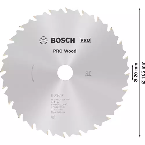 BOSCH Kotúč PRO Wood na drevo pre okružné píly, 165 x 1,7 x 20 mm (5)