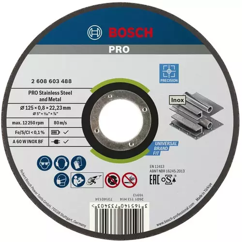 BOSCH Rezací kotúč PRO Stainless Steel and Metal, 125 × 0.8 × 22,23 mm, rovný (4)