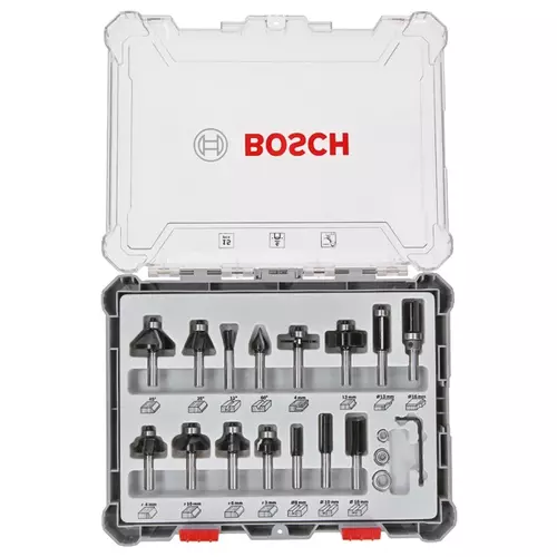 BOSCH Sada frézovacích bitov, 15 ks, zmiešané, 6 mm driek