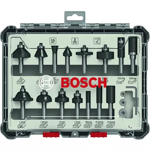 BOSCH Sada frézovacích bitov, 15 ks, zmiešané, 8 mm driek (3)