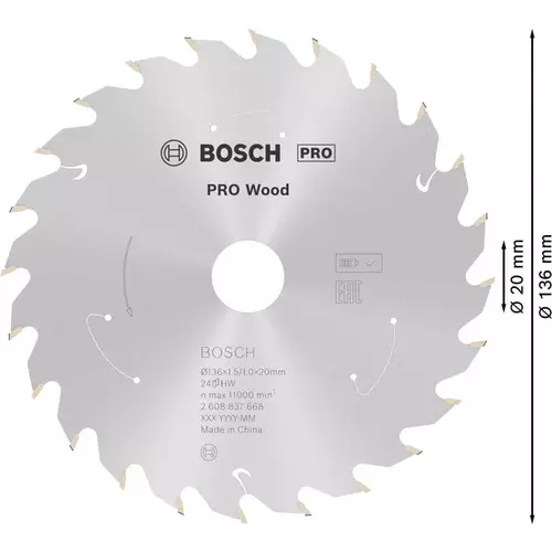 BOSCH Kotúč PRO Wood cordless na drevo pre akumulátorové okružné píly, 136 x 1,5 x 20 mm (5)