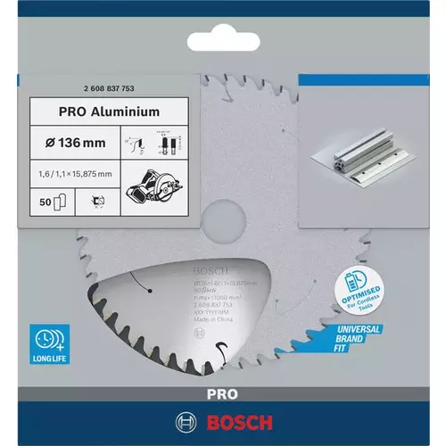 BOSCH Kotúč PRO Aluminium cordless na hliník pre akumulátorové okružné píly, 136 x 1,6 x 15,875 mm (4)