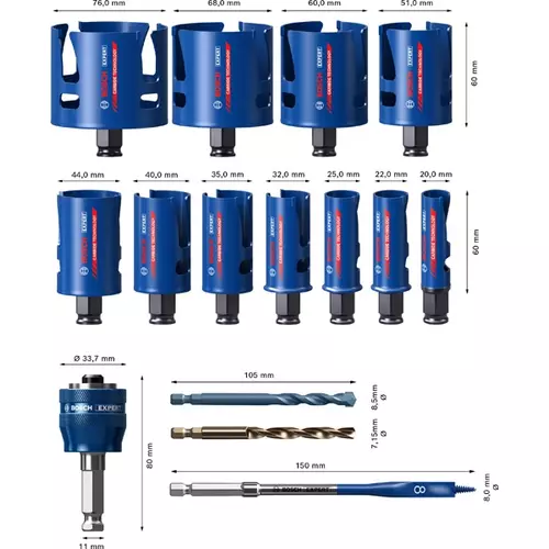 BOSCH Sada dieroviek EXPERT Construction Material, 20/22/25/32/35/40/44/51/60/68/76 mm, 15 ks