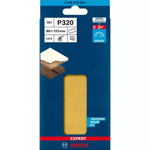 BOSCH Brúsny papier EXPERT C470 s 8 otvormi pre orbitálne brúsky 80 x 133 mm, zrnitosť 320, 10 ks (3)