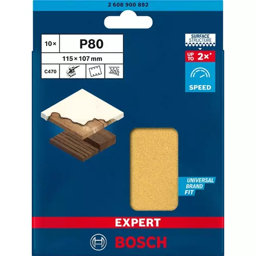 BOSCH Brúsny papier EXPERT C470 so 6 otvormi pre orbitálne brúsky 115 x 107 mm, zrnitosť 80, 10 ks (3)