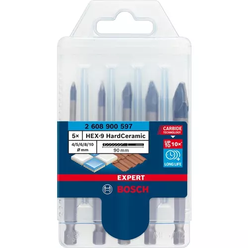 BOSCH 5-dielna sada vrtákov EXPERT HEX-9 HardCeramic 4, 5, 6, 8, 10 mm (4)