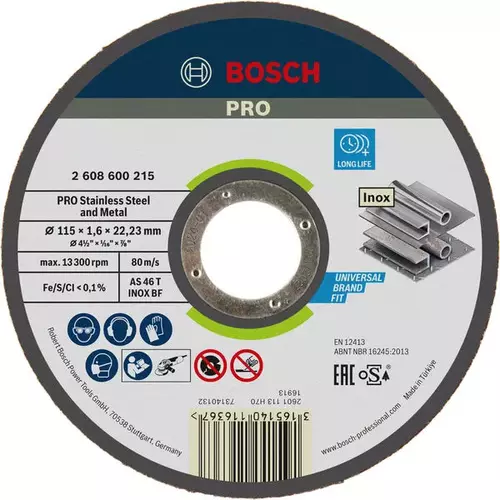 BOSCH Rezací kotúč PRO Stainless Steel and Metal, 115 × 1,6 × 22,23 mm, rovný (4)