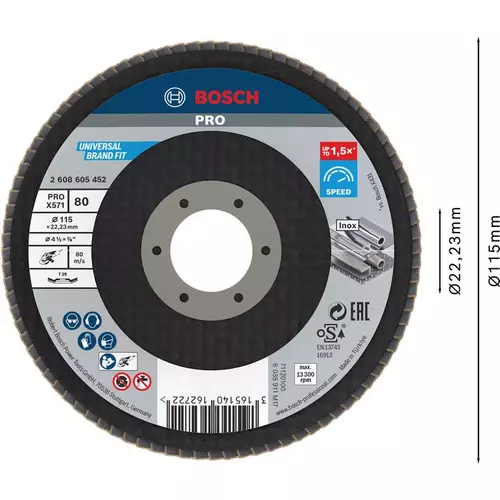 BOSCH Lamelový brúsny kotúč PRO X571, 115 mm, G80 (3)