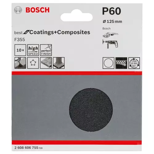 BOSCH Brúsny papier PRO F355, 125 mm, G60, 10 ks (24)