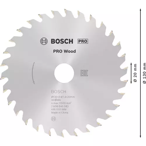 BOSCH Kotúč PRO Wood na drevo pre okružné píly, 130 x 2,4 x 20 mm (5)