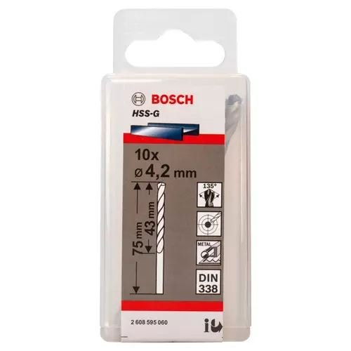 BOSCH Špirálový vrták PRE Metal HSS-G štandardnej dĺžky, 4,2 × 43 × 75 mm, 10 ks (20)