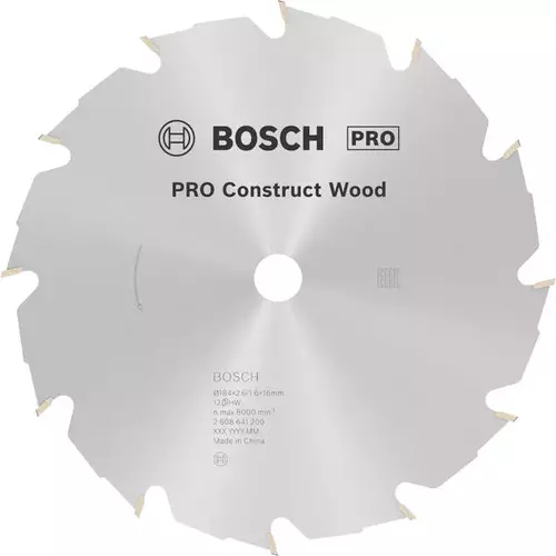 BOSCH Kotúč PRO Construct Wood na drevo pre okružné píly, 184 x 2,6 x 16 mm (6)