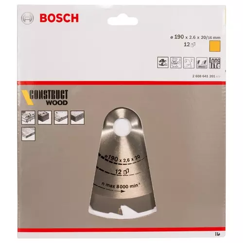 BOSCH Kotúč PRO Construct Wood na drevo pre okružné píly, 190 x 2,6 x 20 mm (20)