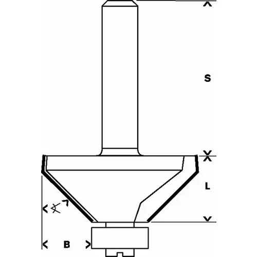 BOSCH Fazetová fréza, 6 mm, D1 = 34,9 mm, B = 11,1 mm, L = 14,7 mm, G = 56 mm, 45° (5)