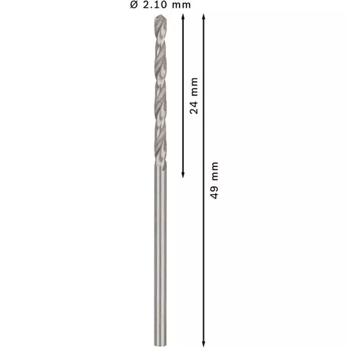 BOSCH Špirálový vrták PRE Metal HSS-G štandardnej dĺžky, 2,1 × 24 × 49 mm, 10 ks