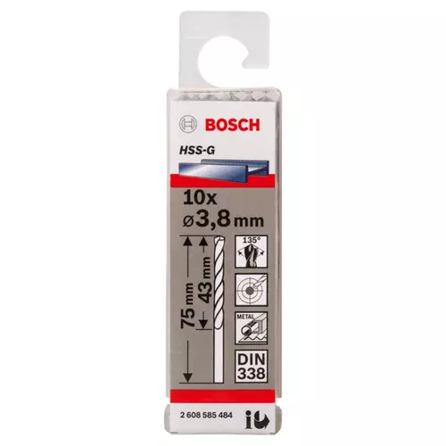 BOSCH Špirálový vrták PRE Metal HSS-G štandardnej dĺžky, 3,8 × 43 × 75 mm, 10 ks (20)