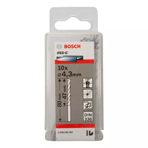 BOSCH Špirálový vrták PRE Metal HSS-G štandardnej dĺžky, 4,3 × 47 × 80 mm, 10 ks (19)