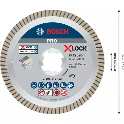 BOSCH Diamantový kotúč PRO Ceramic X-Lock, 125 x 22,23 mm, 22,23 mm (5)