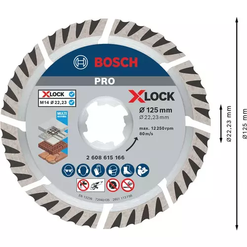 BOSCH Diamantový kotúč PRO Multi Material X-Lock, 125 x 22,23 mm, 22,23 mm (5)