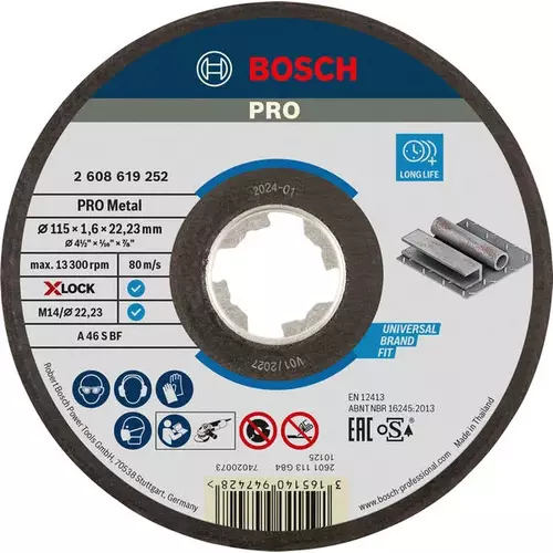 BOSCH Rezací kotúč PRO Metal, 115 × 1,6 × 22,23 mm, X-LOCK (4)