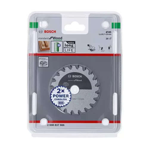 BOSCH Kotúč PRO Wood cordless na drevo pre akumulátorové okružné píly, 85 x 1,1 x 15 mm (20)