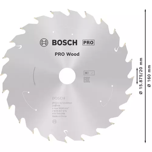 BOSCH Kotúč PRO Wood cordless na drevo pre akumulátorové okružné píly, 160 x 1,5 x 20 mm (5)