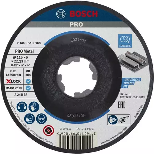 BOSCH Brúsny kotúč PRO Metal X-Lock, 115 × 6 × 22,23 mm, X-LOCK (4)