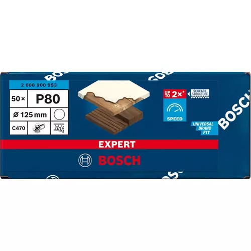 BOSCH Brúsny papier EXPERT C470 bez otvorov pre uhlové brúsky a vŕtačky, 125 mm, zrnitosť 80, 50 ks (3)