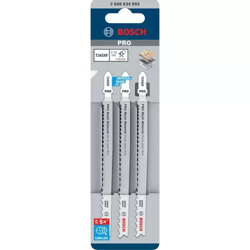 BOSCH List do priamočiarej píly PRO Multi Material thick and thin T345XF, 132 mm, 3 ks