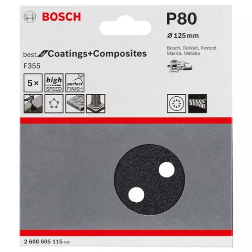 BOSCH Brúsny kotúč PRO F355, 125 mm, G80, 5 ks (20)